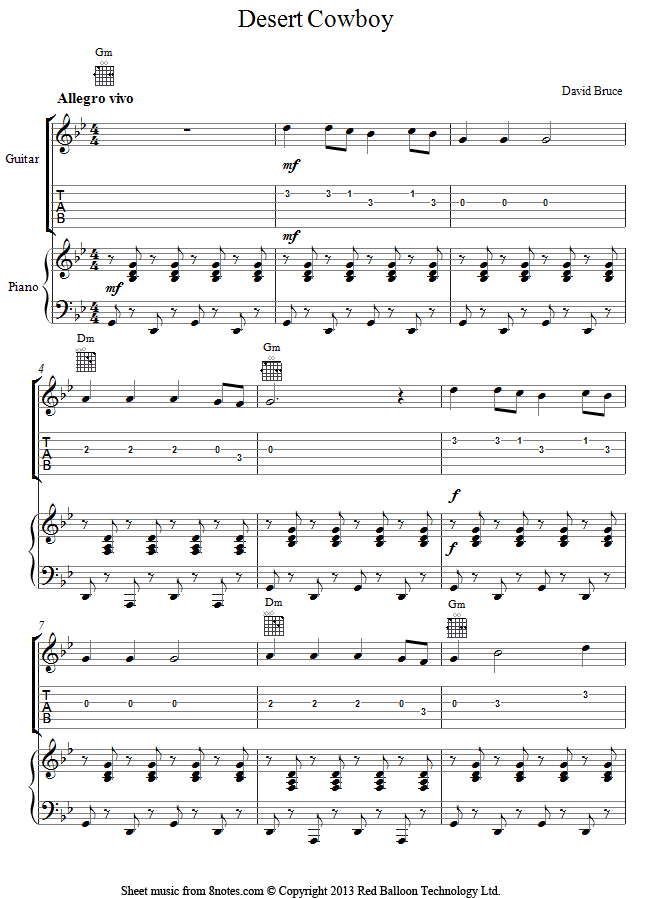 David Bruce - Desert Cowboy sheet music for Guitar David Bruce - Desert Cowboy sheet music for Guitar