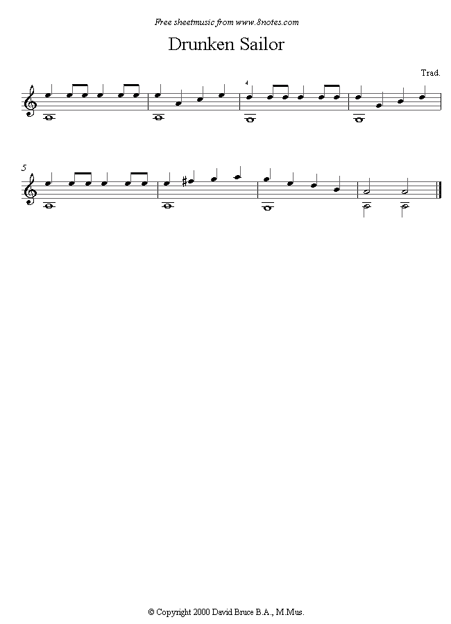 Drunken Sailor sheet music for Guitar Drunken Sailor sheet music for Guitar