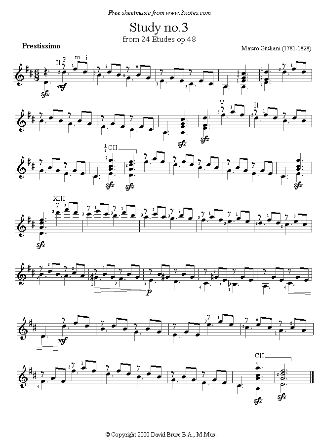 Giuliani - Study no.3 from op.48 sheet music for Guitar Giuliani - Study no.3 from op.48 sheet music for Guitar