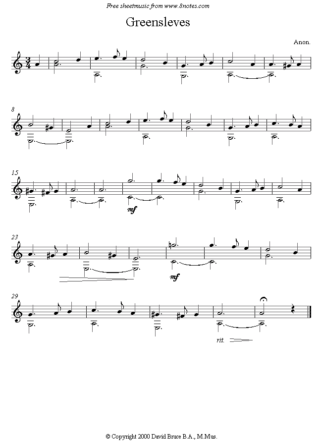 Greensleves sheet music for Guitar Greensleves sheet music for Guitar