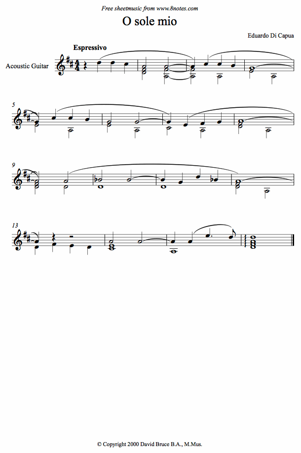 Di Capua - O Sole Mio sheet music for Guitar Di Capua - O Sole Mio sheet music for Guitar