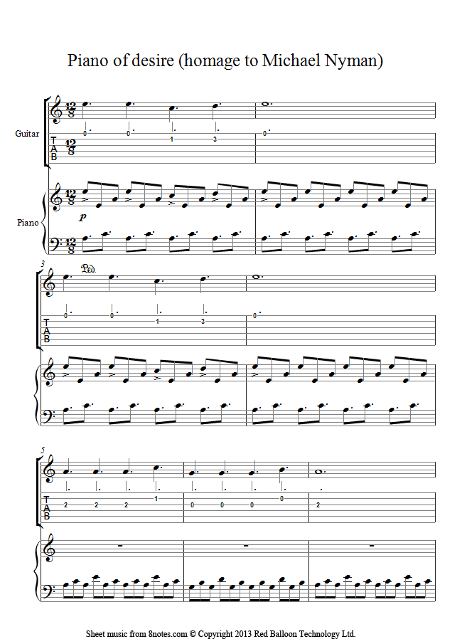 David Bruce - Piano of desire (homage to Michael Nyman) sheet music for Guitar David Bruce - Piano of desire (homage to Michael Nyman) sheet music for Guitar