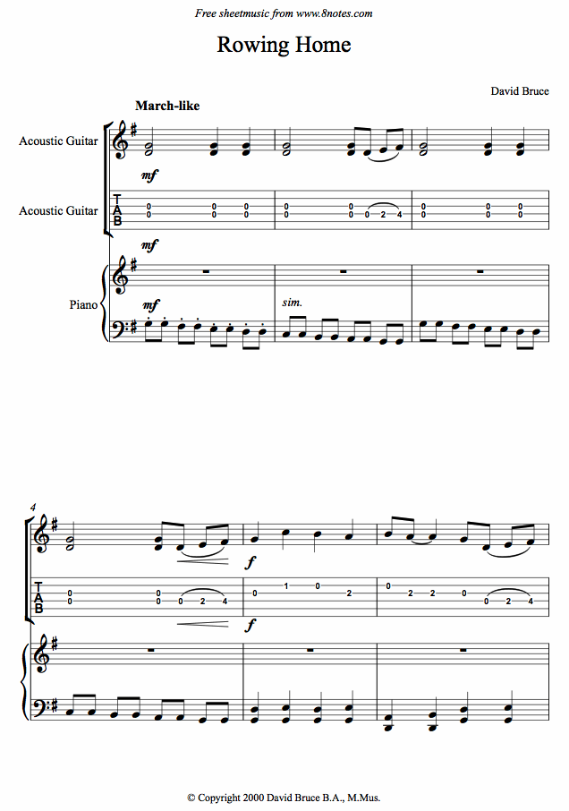 David Bruce - Rowing Home sheet music for Guitar David Bruce - Rowing Home sheet music for Guitar