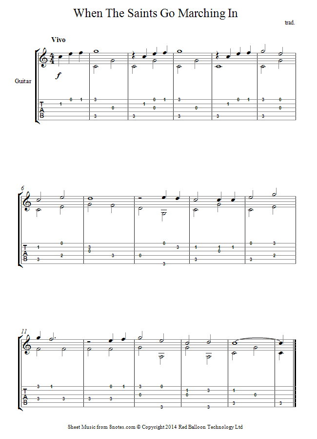 Oh When the Saints Go Marching In sheet music for Guitar Oh When the Saints Go Marching In sheet music for Guitar