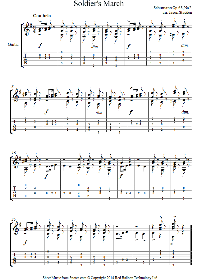 Schumann - Soldier's March Op 68 no.2 sheet music for Guitar Schumann - Soldier's March Op 68 no.2 sheet music for Guitar