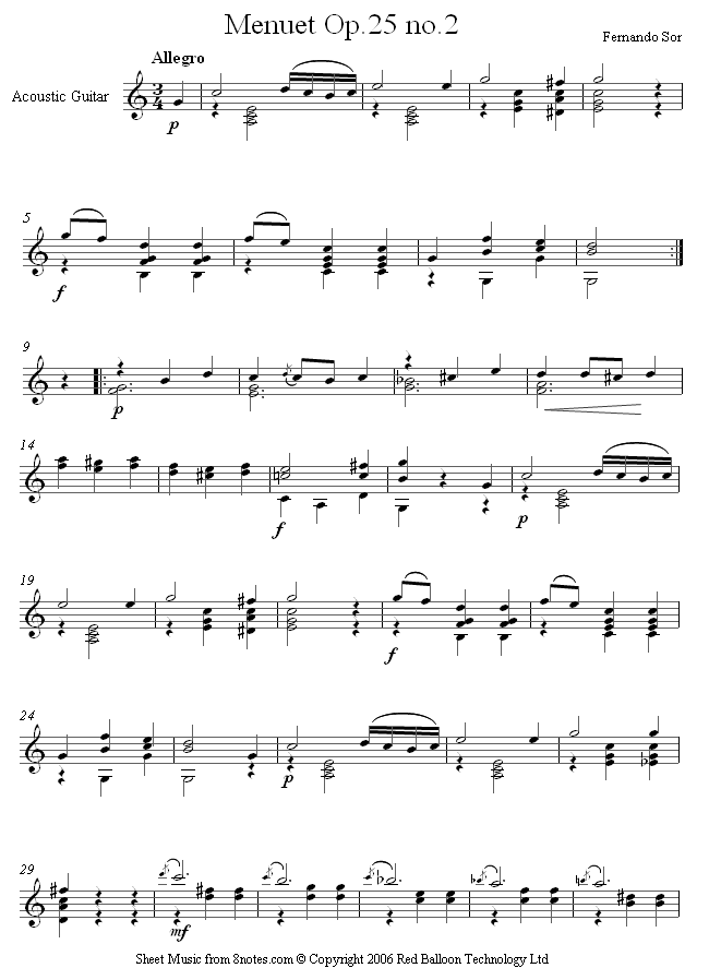 Sor - Menuet no.2 op.25 sheet music for Guitar Sor - Menuet no.2 op.25 sheet music for Guitar