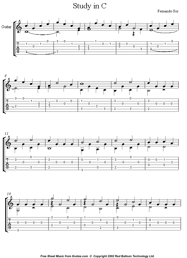 Sor - Study in C sheet music for Guitar Sor - Study in C sheet music for Guitar