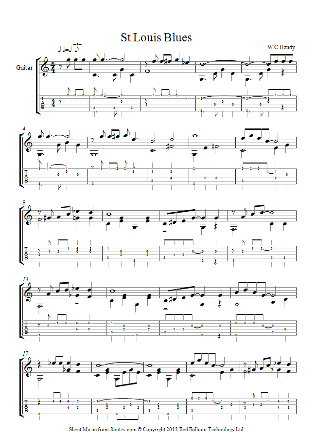 W C Handy - St Louis Blues sheet music for Guitar - www.strongerinc.org