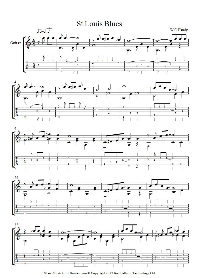 W C Handy - St Louis Blues sheet music for Guitar W C Handy - St Louis Blues sheet music for Guitar