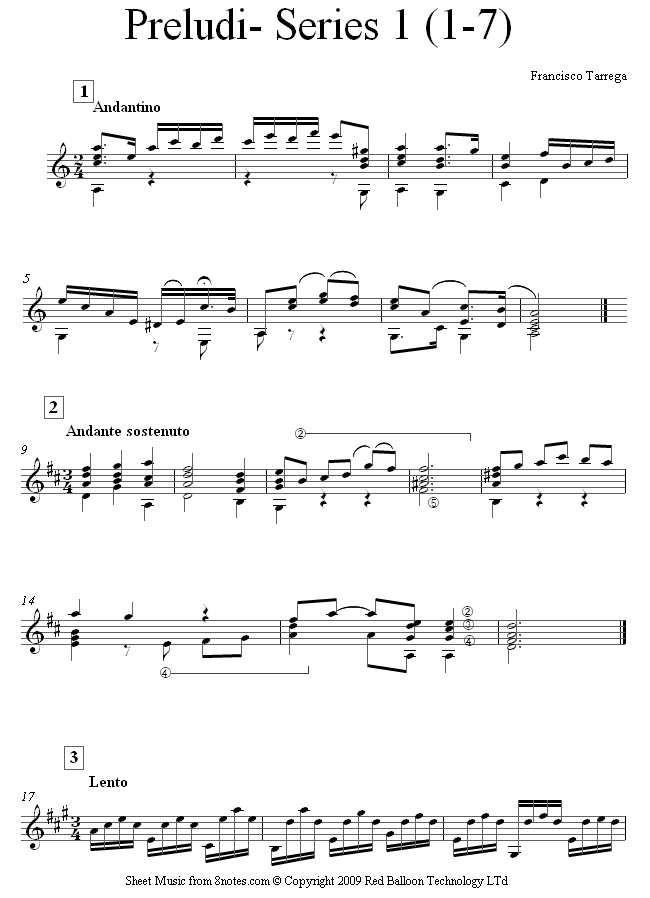 Tárrega - Preludi- Series 1 no.s 1-7 sheet music for Guitar Tárrega - Preludi- Series 1 no.s 1-7 sheet music for Guitar