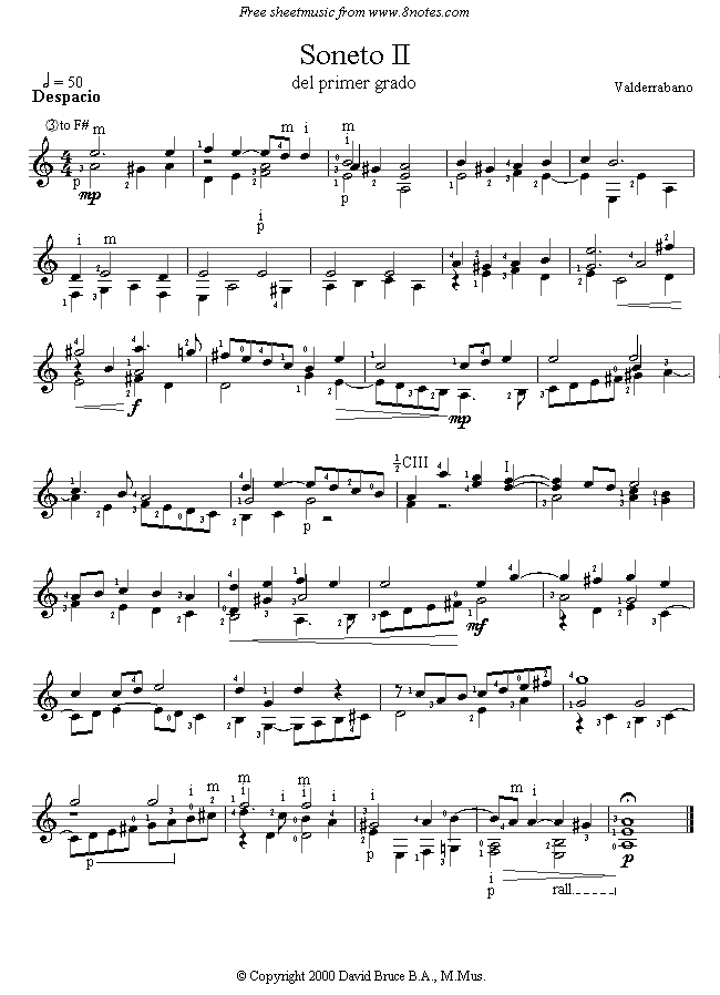 Valderrabano - Soneto II del primer grado sheet music for Guitar Valderrabano - Soneto II del primer grado sheet music for Guitar
