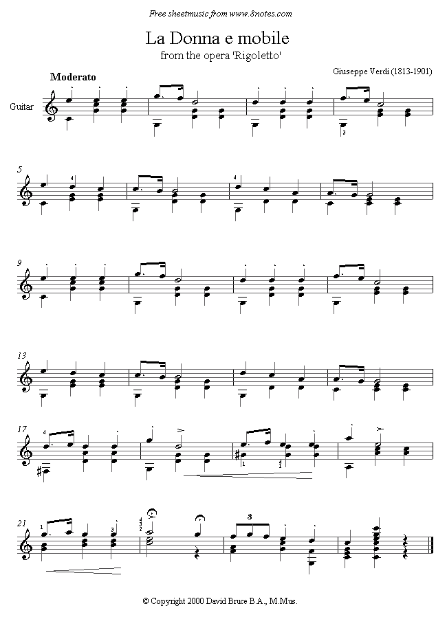 Verdi - La Donna e Mobile sheet music for Guitar Verdi - La Donna e Mobile sheet music for Guitar