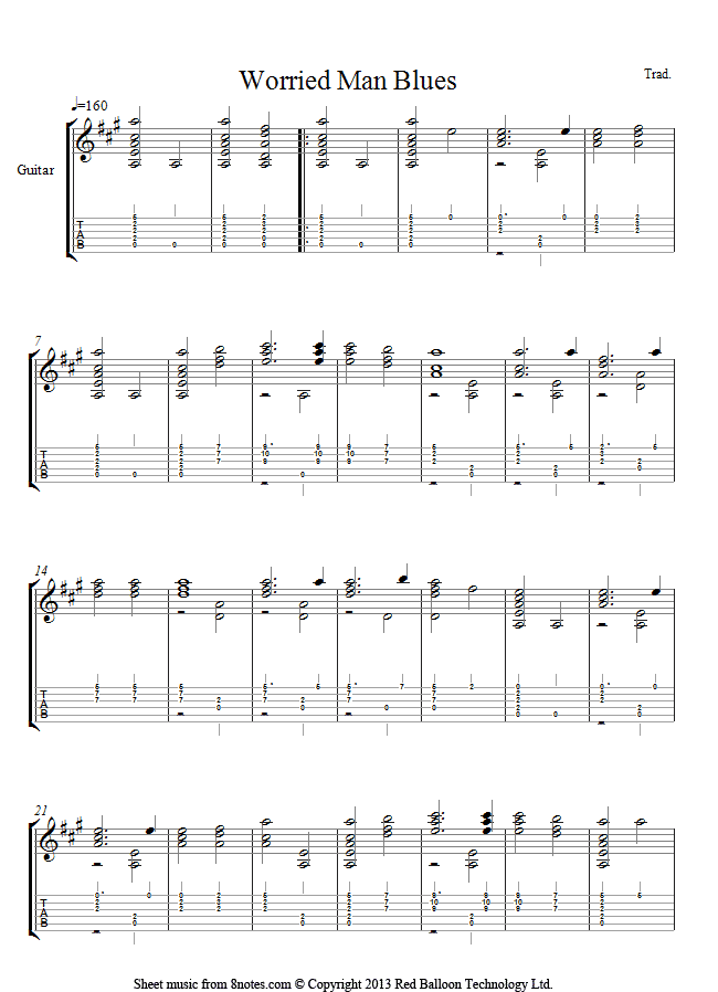 Johnny Cash - Worried Man Blues sheet music for Guitar Johnny Cash - Worried Man Blues sheet music for Guitar