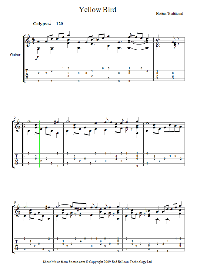 Yellow Bird (Haitian Traditional) sheet music for Guitar