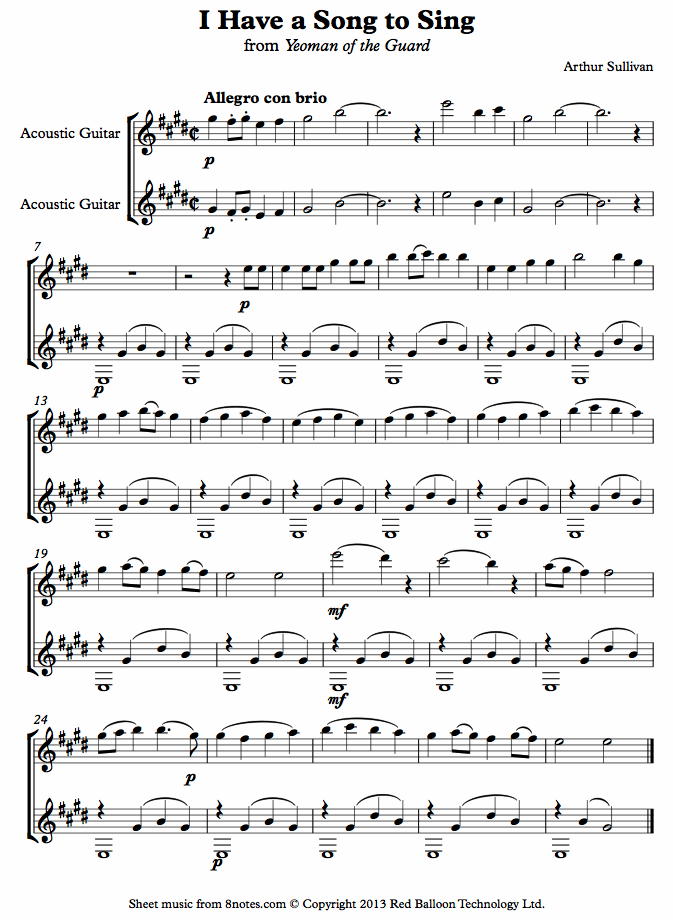 Sullivan - I Have a Song to Sing (from Yeoman of the Guard) sheet music for Guitar Duet Sullivan - I Have a Song to Sing (from Yeoman of the Guard) sheet music for Guitar Duet