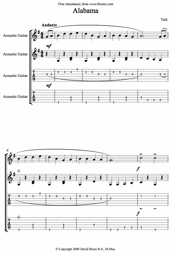Alabama sheet music for Guitar Duet Alabama sheet music for Guitar Duet