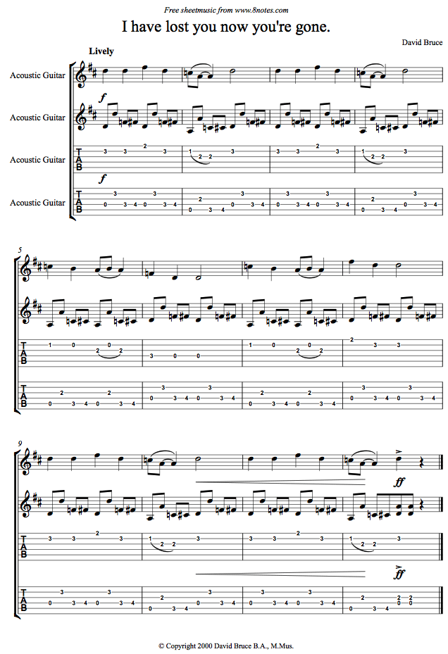 David Bruce - I have Lost you now you're gone sheet music for Guitar Duet David Bruce - I have Lost you now you're gone sheet music for Guitar Duet
