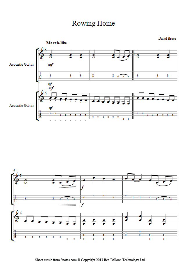 David Bruce - Rowing Home sheet music for Guitar Duet David Bruce - Rowing Home sheet music for Guitar Duet