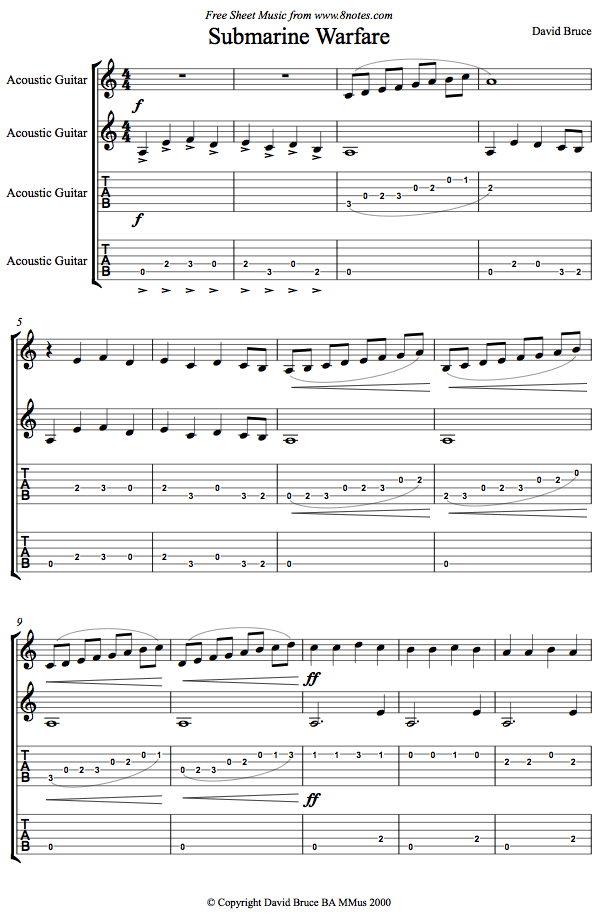 David Bruce - Submarine Warfare sheet music for Guitar Duet David Bruce - Submarine Warfare sheet music for Guitar Duet
