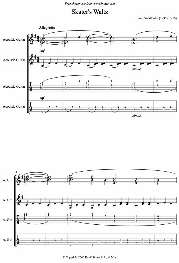 Waldteufel - Skaters Waltz sheet music for Guitar Duet Waldteufel - Skaters Waltz sheet music for Guitar Duet