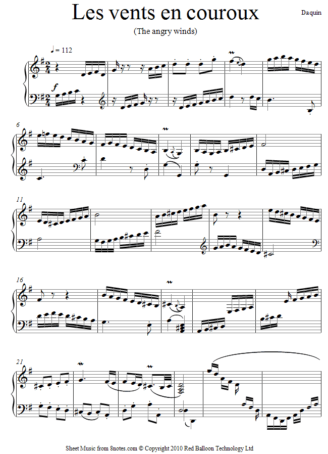 Daquin - Les vents en couroux (The angry winds) sheet music for Piano Daquin - Les vents en couroux (The angry winds) sheet music for Piano