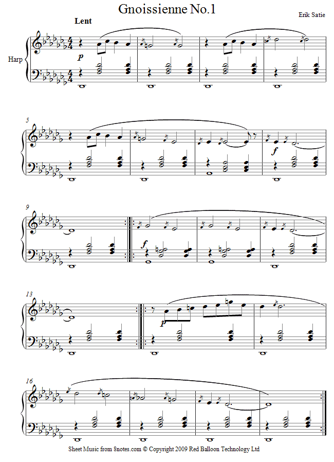Satie - Gnossienne No1 sheet music for Harp Satie - Gnossienne No1 sheet music for Harp