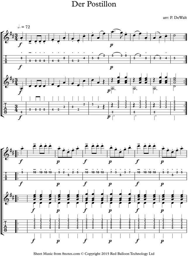 Der Postillon sheet music for MandolinGuitar Duet