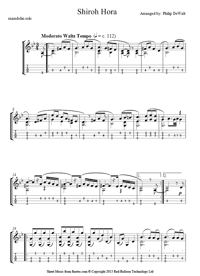 Shiroh Hora (Klezmer tune) sheet music for Mandolin