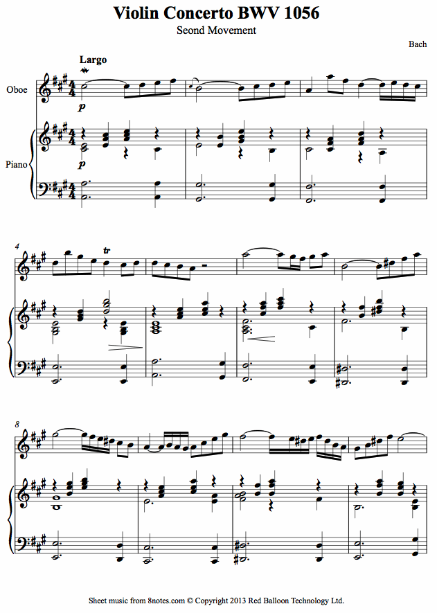 Bach - Violin Concerto 2nd mvt (arranged for oboe) sheet music for Oboe Bach - Violin Concerto 2nd mvt (arranged for oboe) sheet music for Oboe