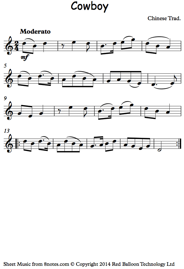 Cowboy (traditional Chinese) sheet music for Oboe