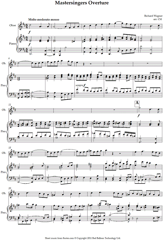 Wagner - Mastersingers Overture (Die Meistersinger) sheet music for Oboe Wagner - Mastersingers Overture (Die Meistersinger) sheet music for Oboe