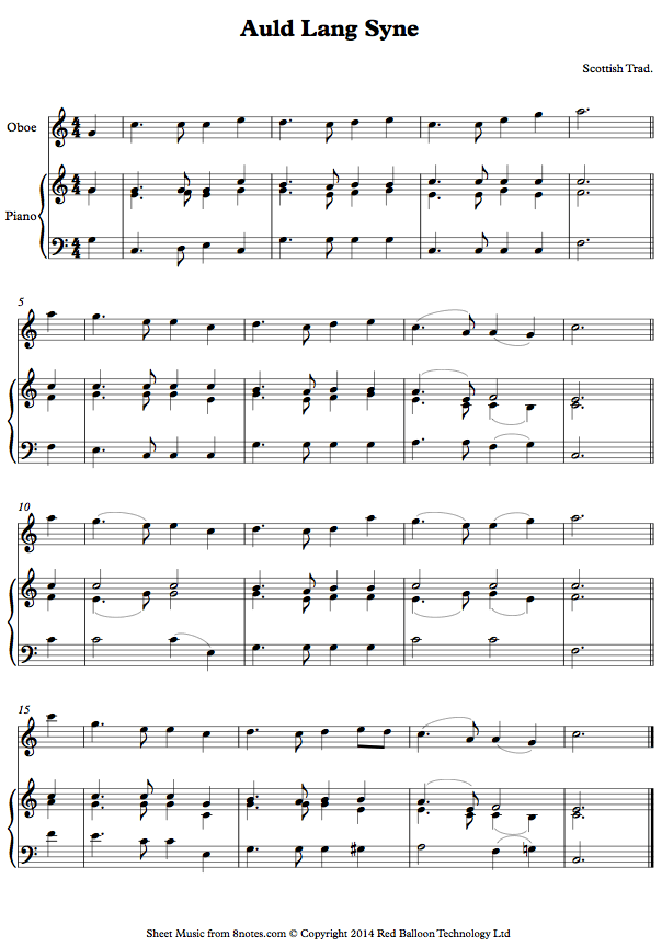 Auld Lang Syne sheet music for Oboe Auld Lang Syne sheet music for Oboe
