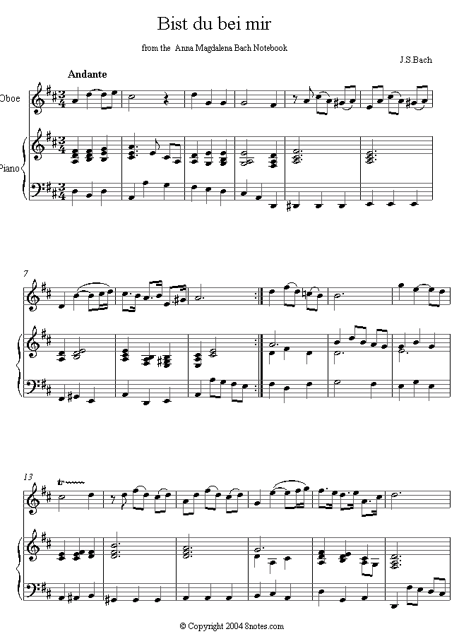 Bach - Bist Du Bei Mir sheet music for Oboe Bach - Bist Du Bei Mir sheet music for Oboe