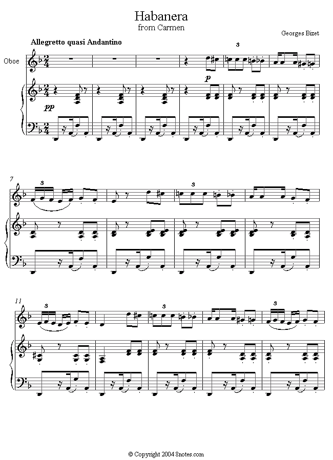Bizet - Habanera from Carmen (alto) sheet music for Oboe Bizet - Habanera from Carmen (alto) sheet music for Oboe