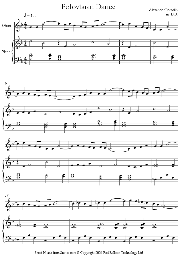 Borodin - Polovtsian Dance sheet music for Oboe Borodin - Polovtsian Dance sheet music for Oboe