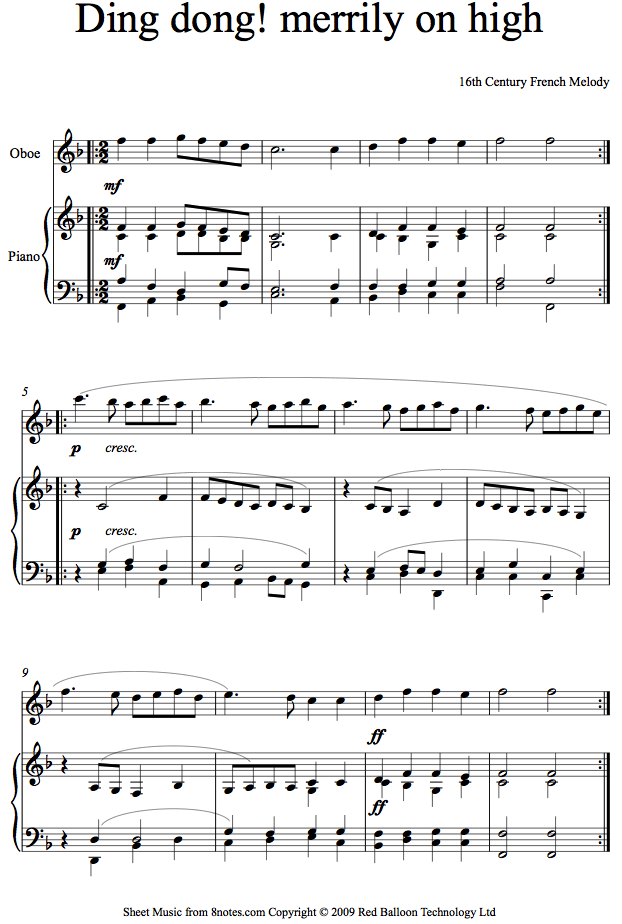 Ding Dong Merrily on High sheet music for Oboe Ding Dong Merrily on High sheet music for Oboe