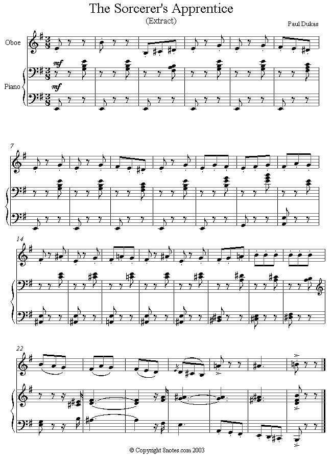 Dukas - The Sorcerers Apprentice sheet music for Oboe Dukas - The Sorcerers Apprentice sheet music for Oboe