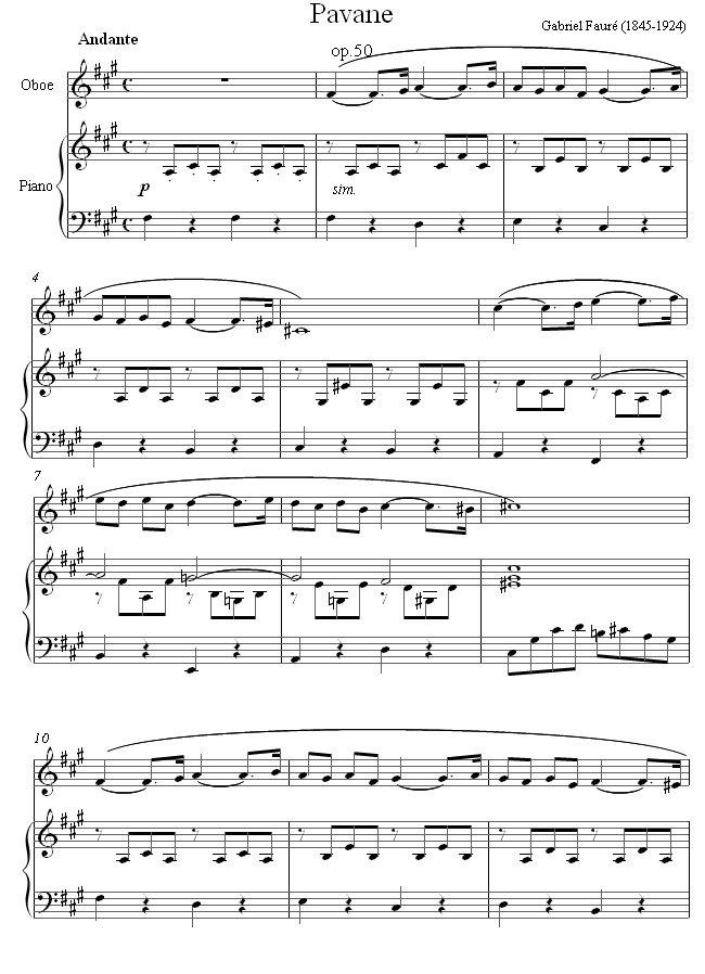Fauré - Pavane sheet music for Oboe Fauré - Pavane sheet music for Oboe
