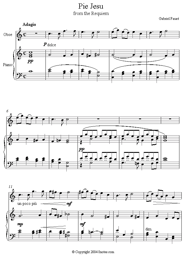 Fauré - Pie Jesu sheet music for Oboe Fauré - Pie Jesu sheet music for Oboe