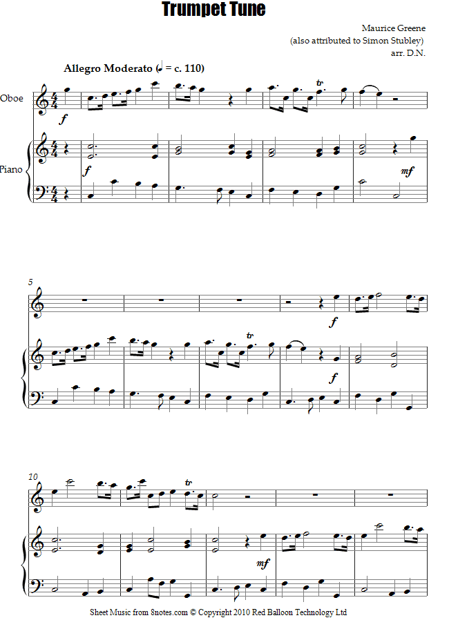 Maurice Greene - Trumpet Tune sheet music for Oboe Maurice Greene - Trumpet Tune sheet music for Oboe