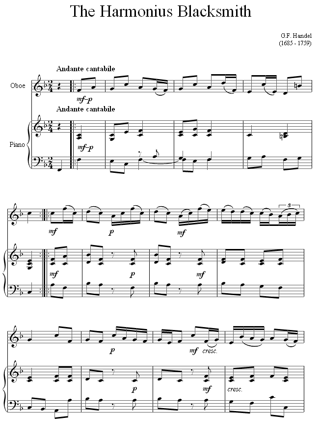 Handel - Harmonius Blacksmith sheet music for Oboe Handel - Harmonius Blacksmith sheet music for Oboe