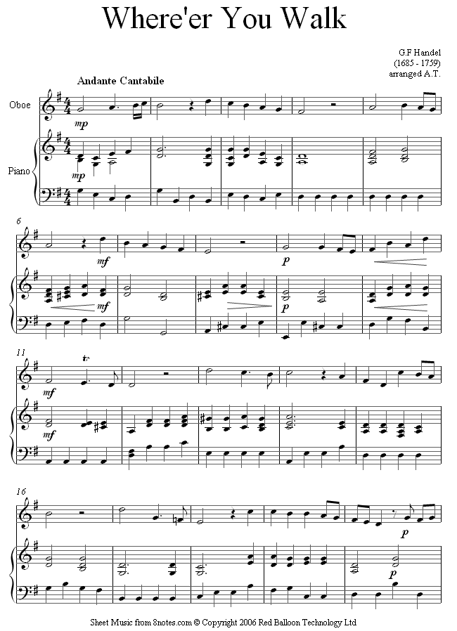 Handel - Where er you walk sheet music for Oboe Handel - Where er you walk sheet music for Oboe