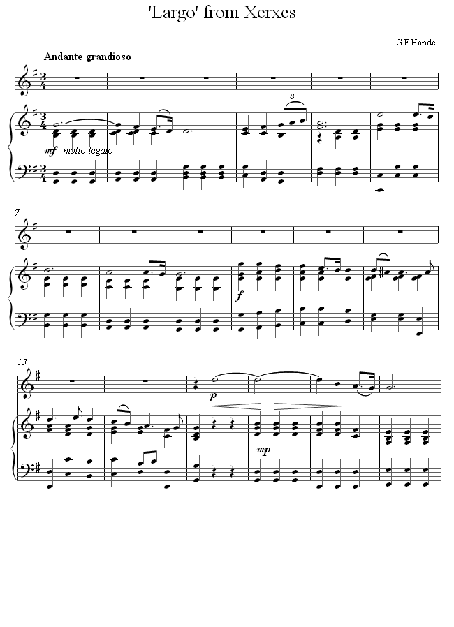 Handel - Largo from Xerxes sheet music for Oboe Handel - Largo from Xerxes sheet music for Oboe