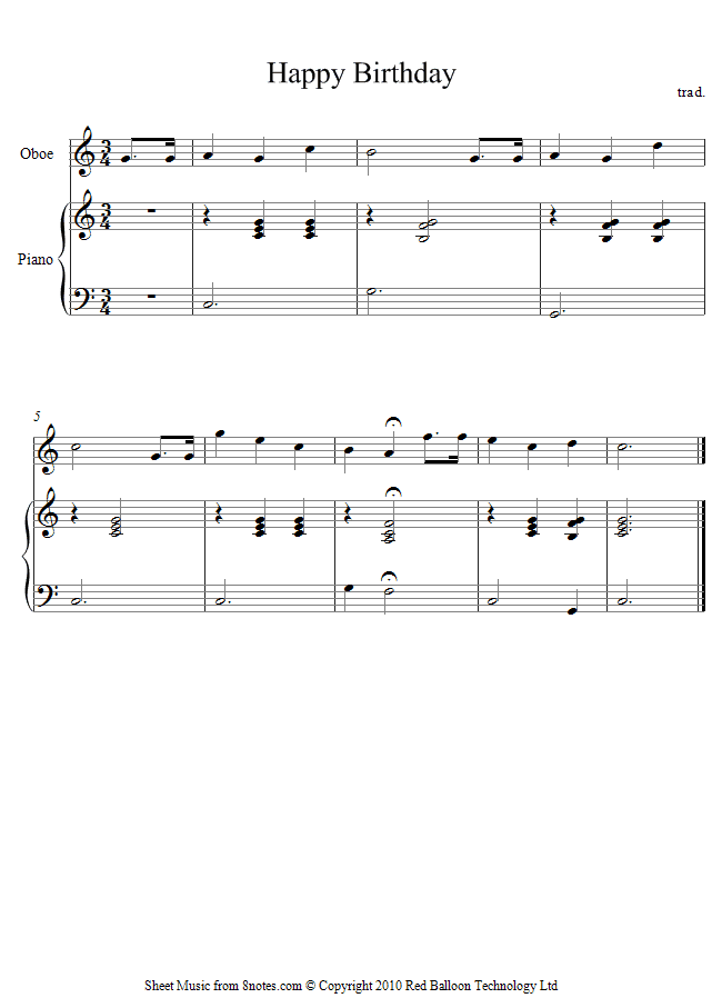 Happy Birthday to You sheet music for Oboe Happy Birthday to You sheet music for Oboe