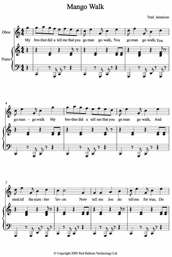 Mango Walk (trad. Jamaican) sheet music for Oboe Mango Walk (trad. Jamaican) sheet music for Oboe
