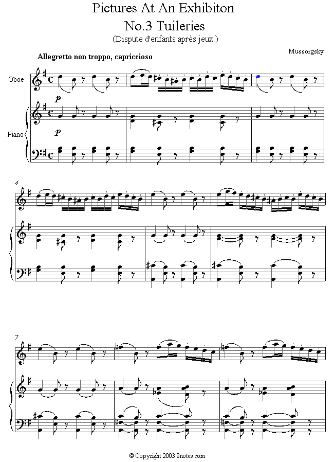 Mussorgsky - Pictures at an Exhibition No.3 - Tuleries sheet music for Oboe Mussorgsky - Pictures at an Exhibition No.3 - Tuleries sheet music for Oboe