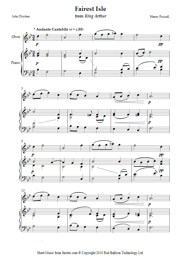 Purcell - Fairest Isle from King Arthur sheet music for Oboe Purcell - Fairest Isle from King Arthur sheet music for Oboe