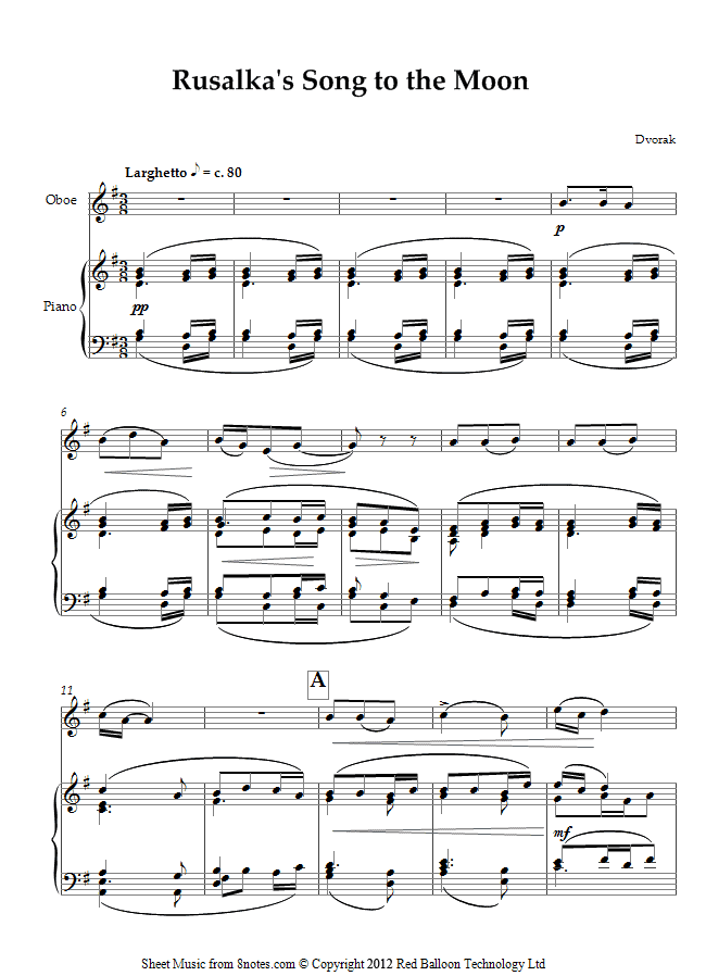 Dvořák - Rusalkas Song to the Moon sheet music for Oboe Dvořák - Rusalkas Song to the Moon sheet music for Oboe
