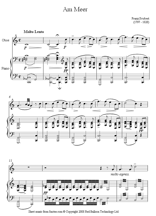 Schubert - Am meer sheet music for Oboe Schubert - Am meer sheet music for Oboe