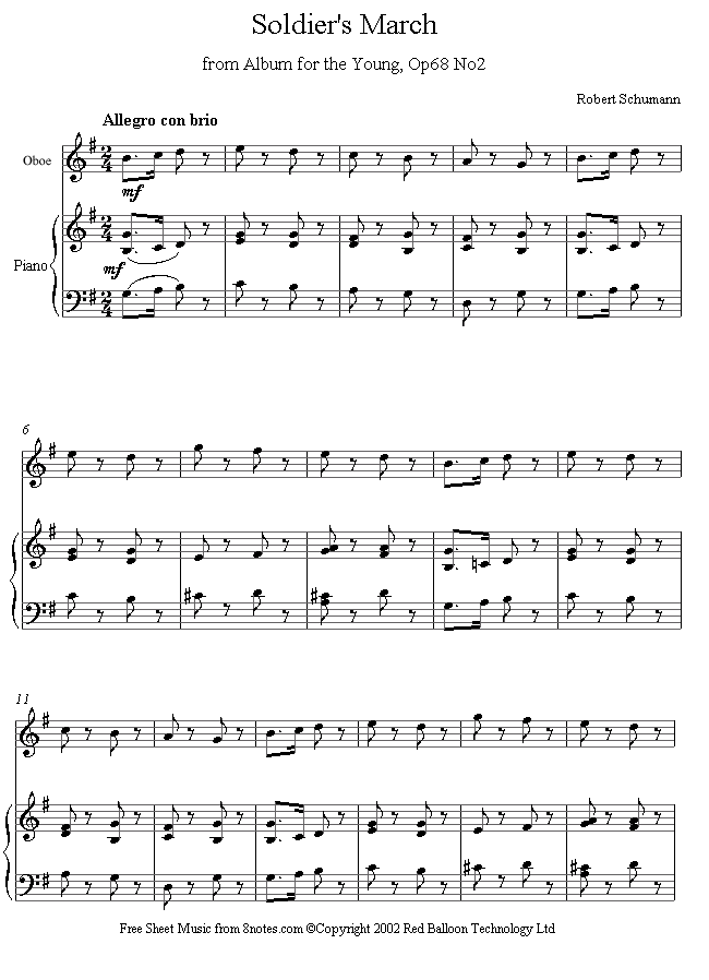 Schumann - Soldiers March from Album for the Young Op68 No.2 sheet music for Oboe Schumann - Soldiers March from Album for the Young Op68 No.2 sheet music for Oboe